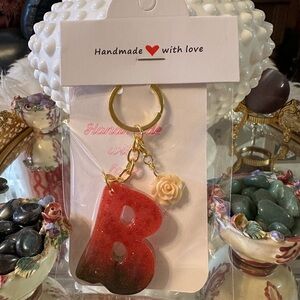 Handmade Red and Gold Keychain with Rose Charm